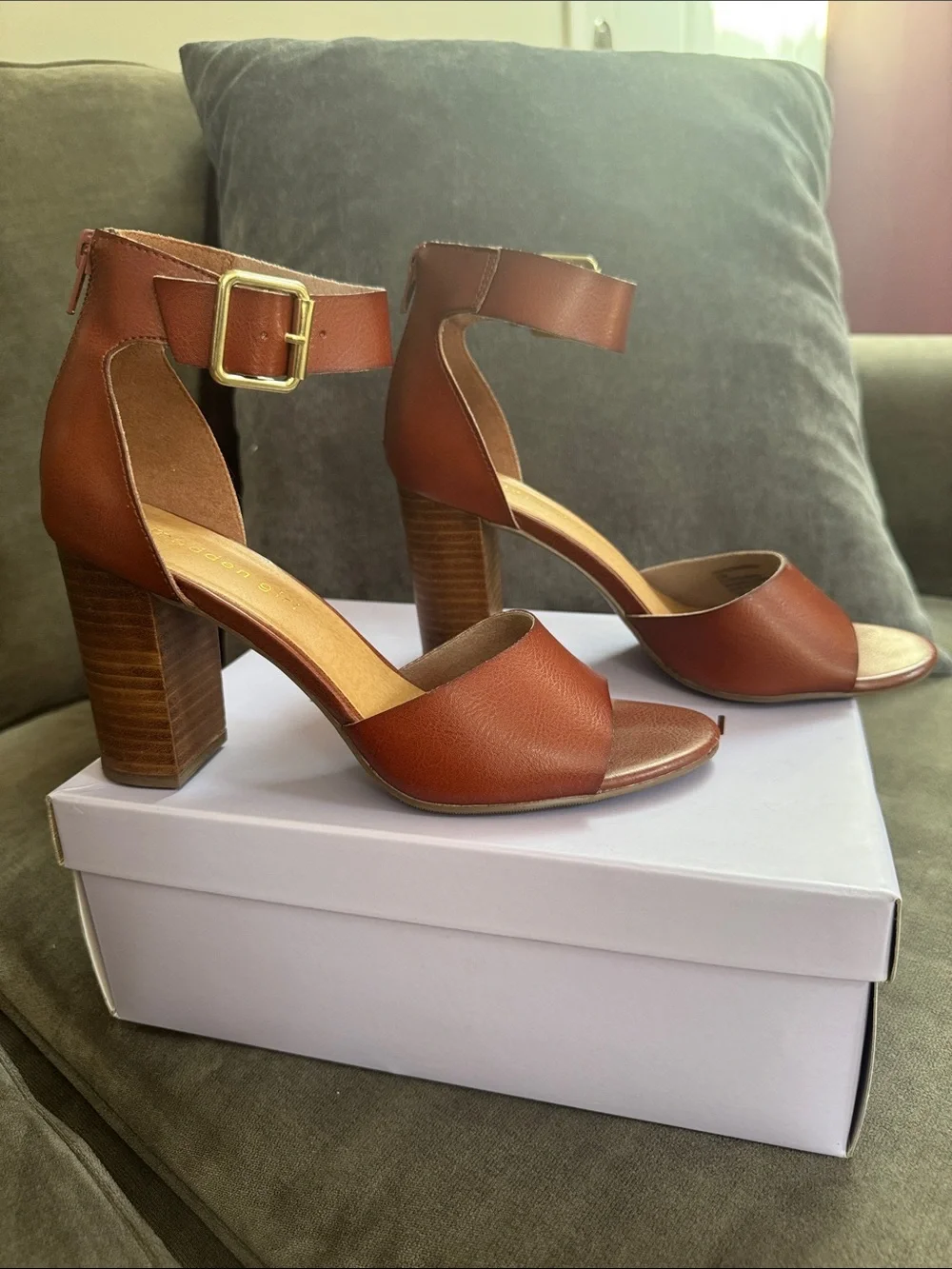 Madden Girl Cognac Block Heel Sandals